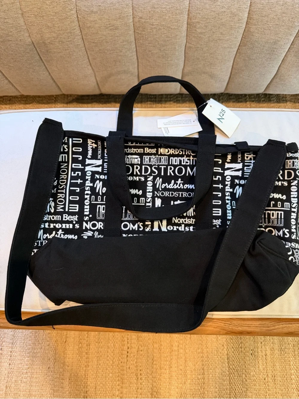 Nordstrom Black and White Logo Print Canvas Tote with Strap